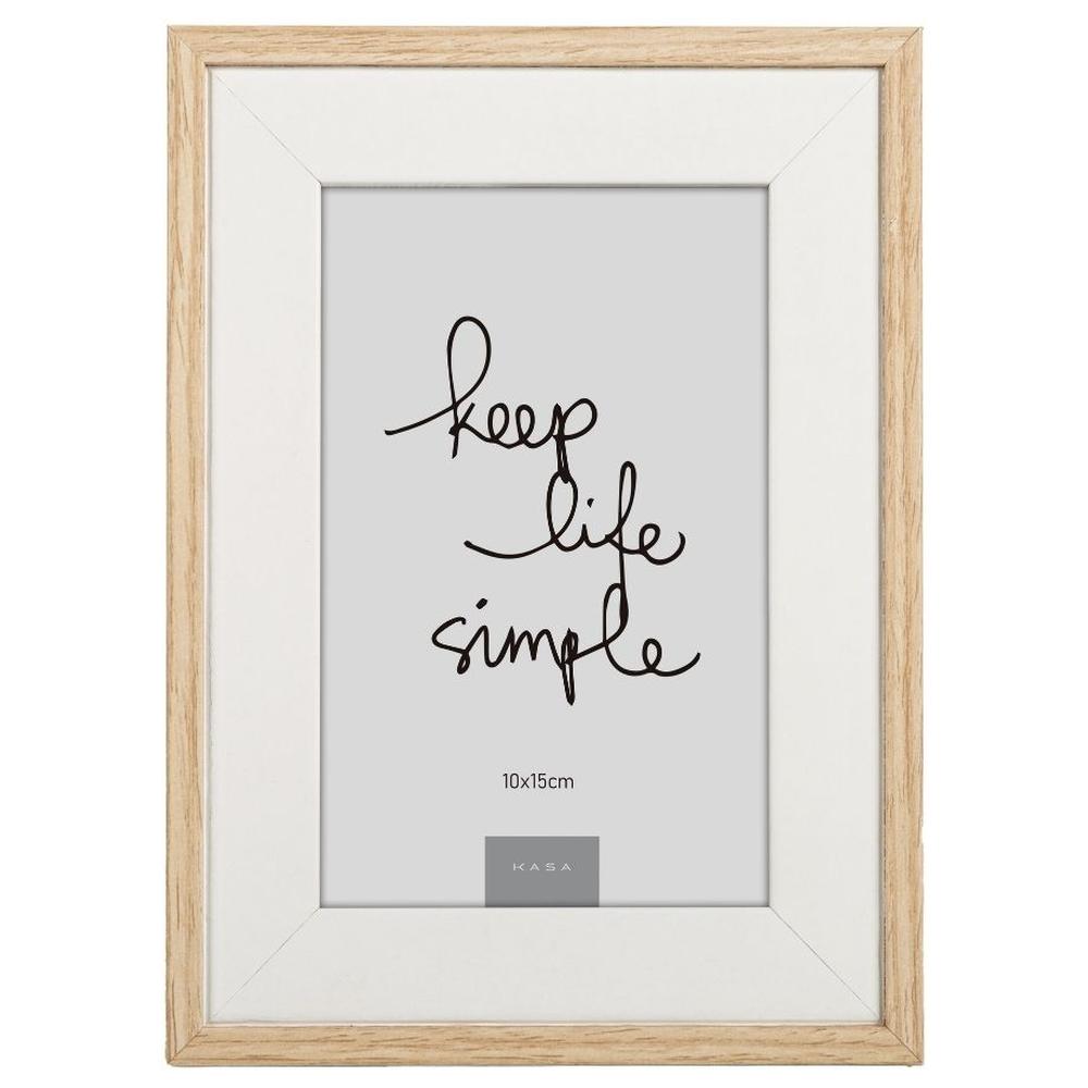 [716615] Cadre Rectangulaire avec Bordure en Bois Blanche Kasa 10x15cm