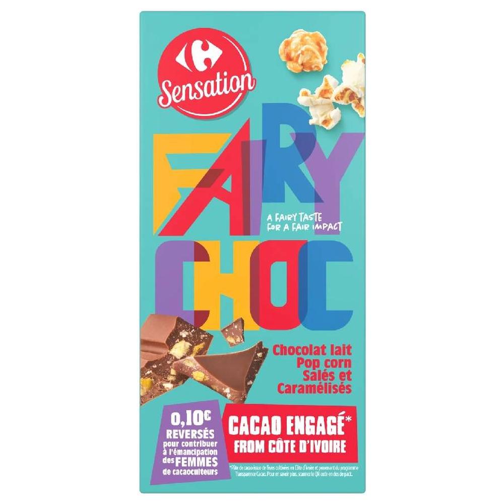 Tablette Chocolat au Lait Pop Corn Carrefour Sensation 180g