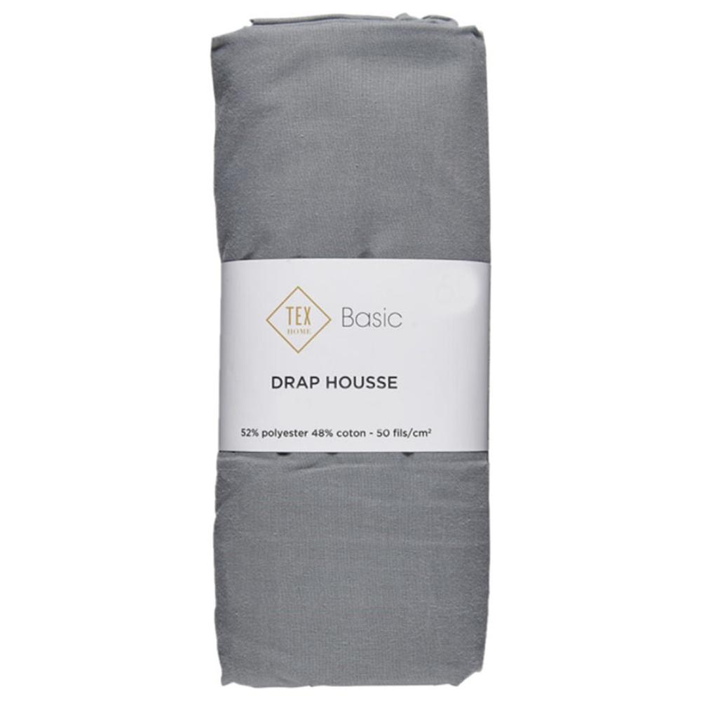 [667593] Drap Housse Gris Tex Home 140x200cm.