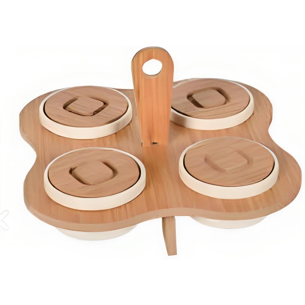 [707827] Set Ravier Carré Support en Bambou avec Couvercle 4 unités.