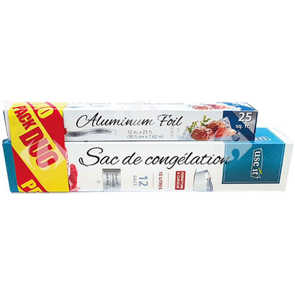 Lot de Sac de Congélation Use It 10L 12 unités + Papiers Aluminum 30.5cmx7.62m