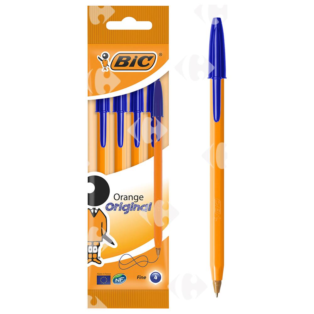 [648071] Stylo à Bille Orange Fine Assorti Bleu Bic 4 unités