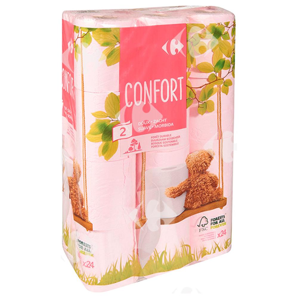 Papier Hygiénique 2 plisRose Confort Carrefour 24 unités