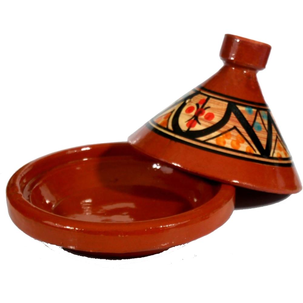 Tajine Terre Cuite Rouge Avec Motif en Couleur N°2