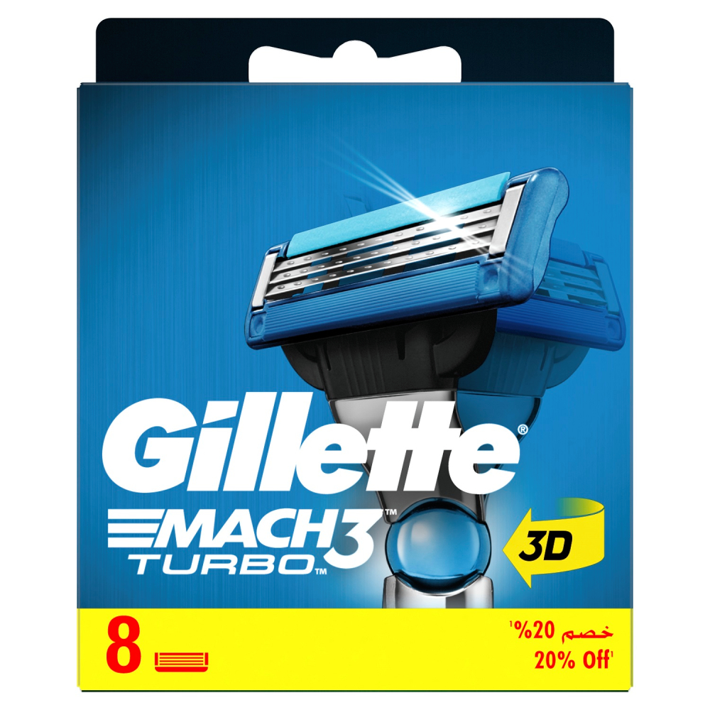 Recharges de lames de rasoir Mach3 Turbo Gillette 8 unités.