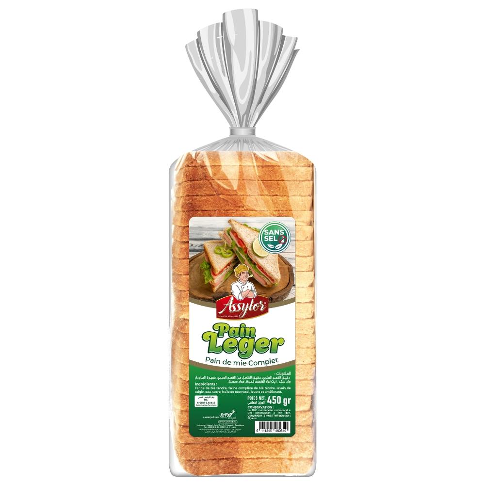 Pain de Mie Complet Sans sel Assylor 19 tranches 500g