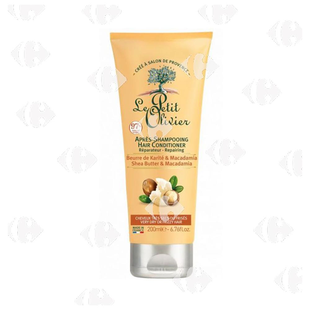 Après-Shampooing Soin Réparateur Beurre de Karité & Macadamia Cheveux très secs ou frisés Le Petit Olivier 200ml.