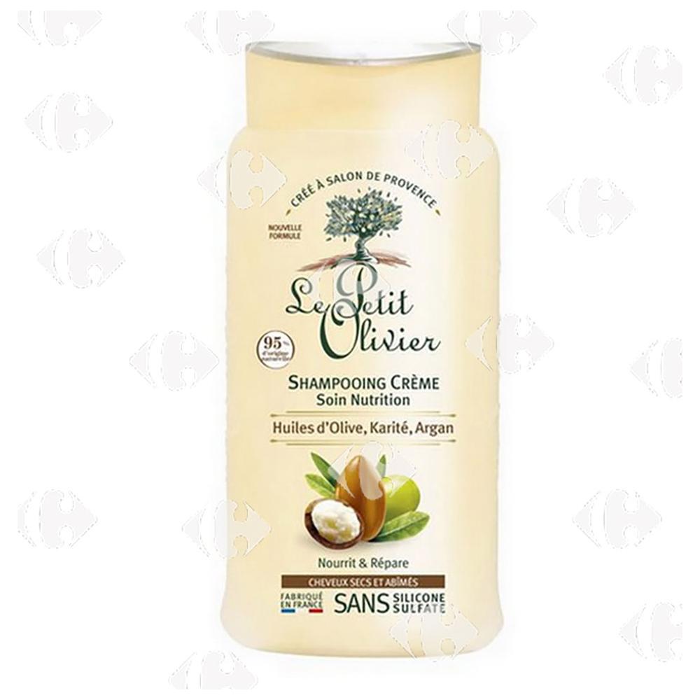 Shampooing Crème Soin aux Huiles d'Olive, Karité & Argan Nutrition Cheveux Secs et Abîmés Le Petit Olivier 250ml.