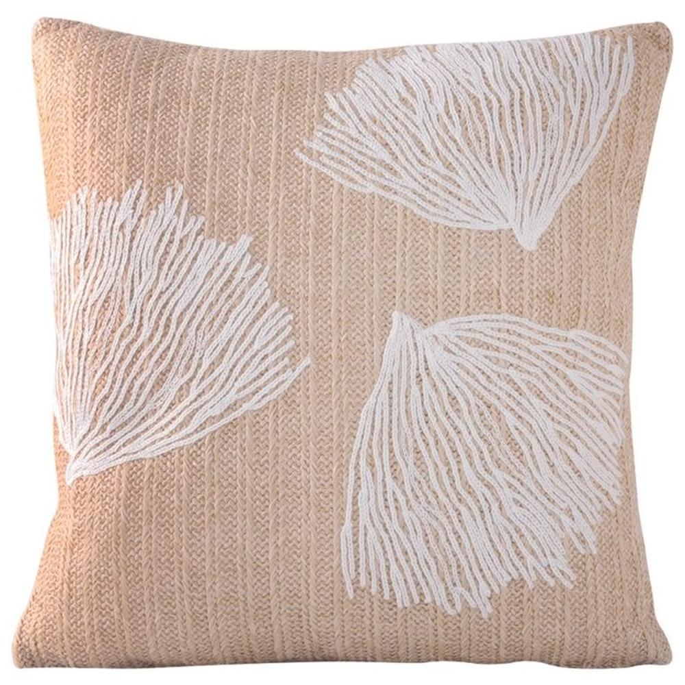 Coussin Carré Brodé Blanc en Raphia Kasa 40x40cm