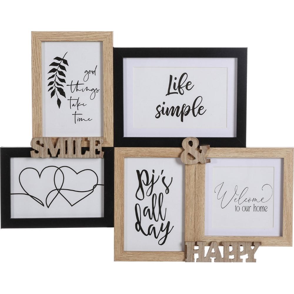 [721707] Cadre Photo "Smile & Happy" en MDF pour 5 Photos Kasa 43 x 34 cm