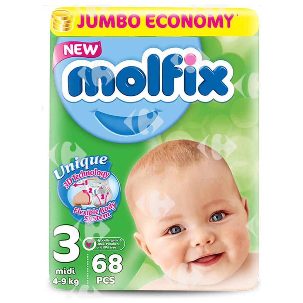 Couches Bébé taille 3 Jumbo Pack Mini Molfix 68 unités