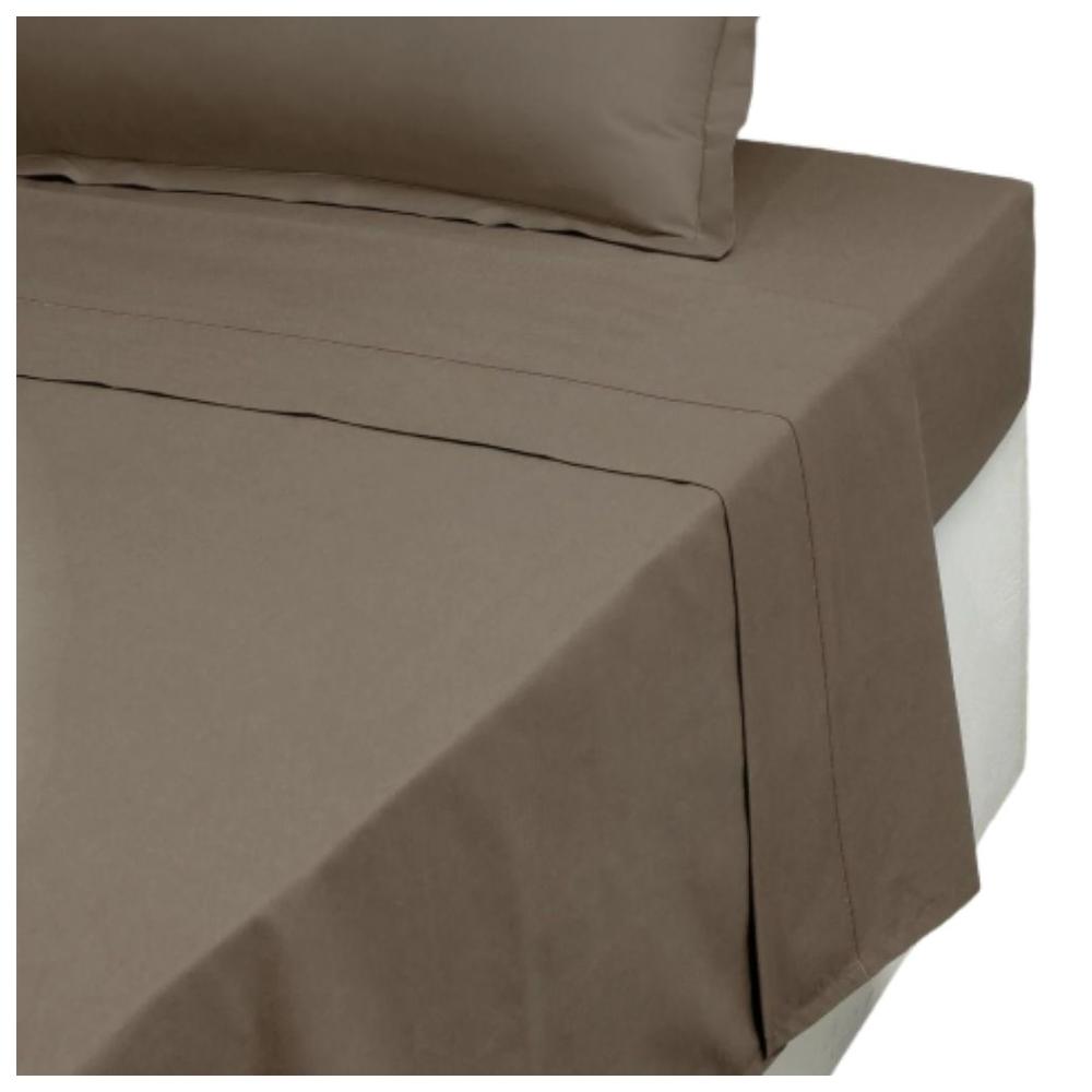 [703333] Drap Plat Percal Marron Foncé Tex Home 240x300 cm