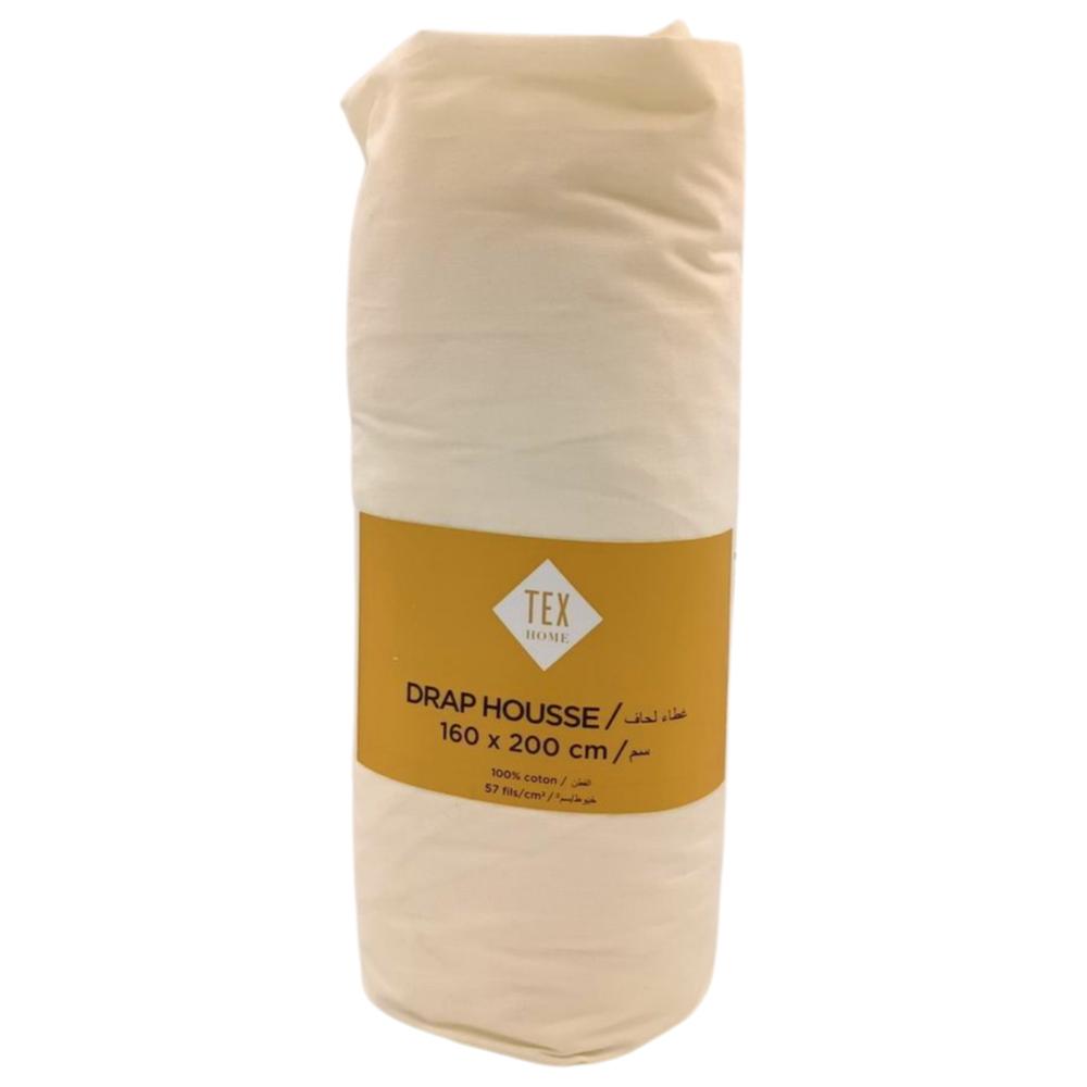 [553045] Drap Housse Ecru Tex Home 160x200cm.