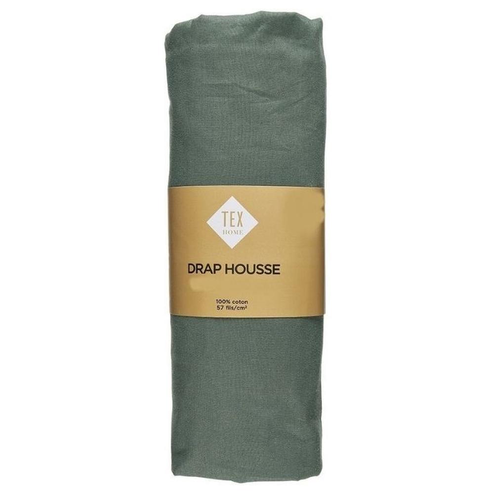 Drap Housse Kaki 100% Coton Uni Coton Tex Home 180x200 cm