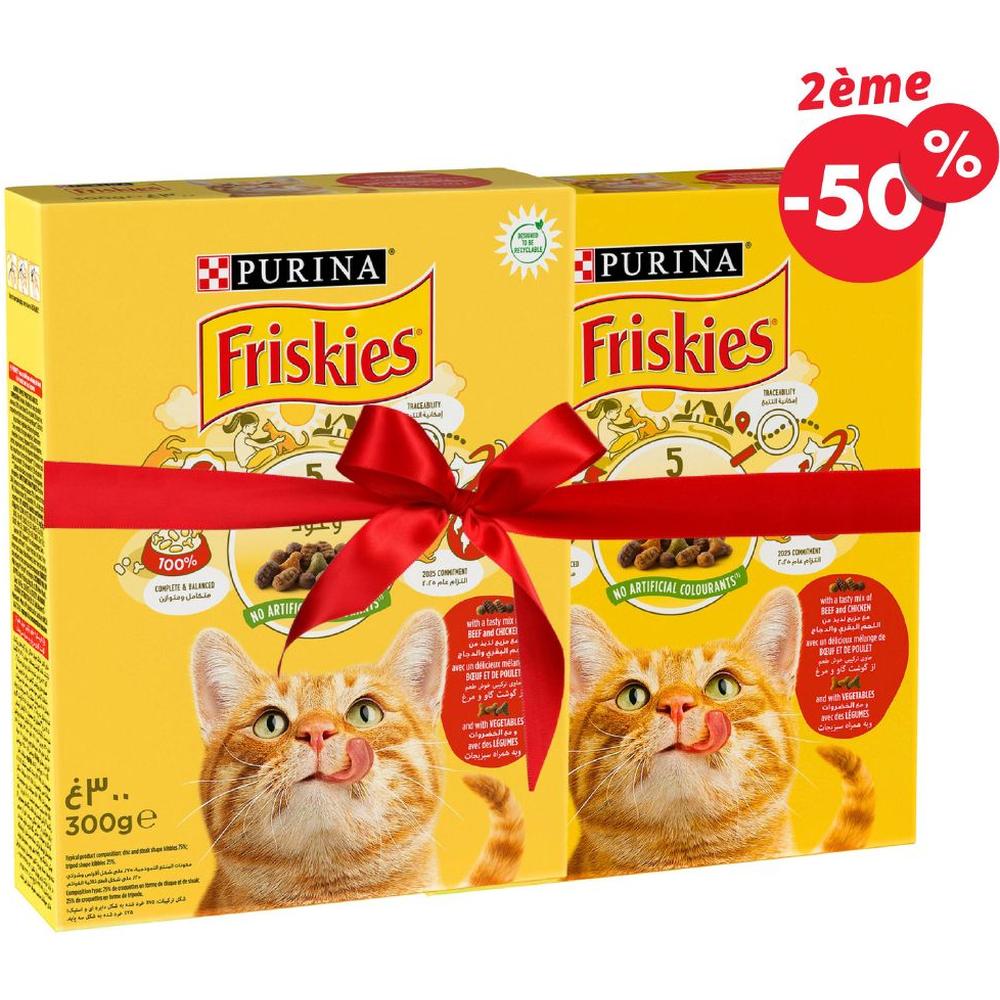Croquettes pour Chat Adulte Bœuf, Poulet & Légumes Friskies 300g le 2ème à -50%