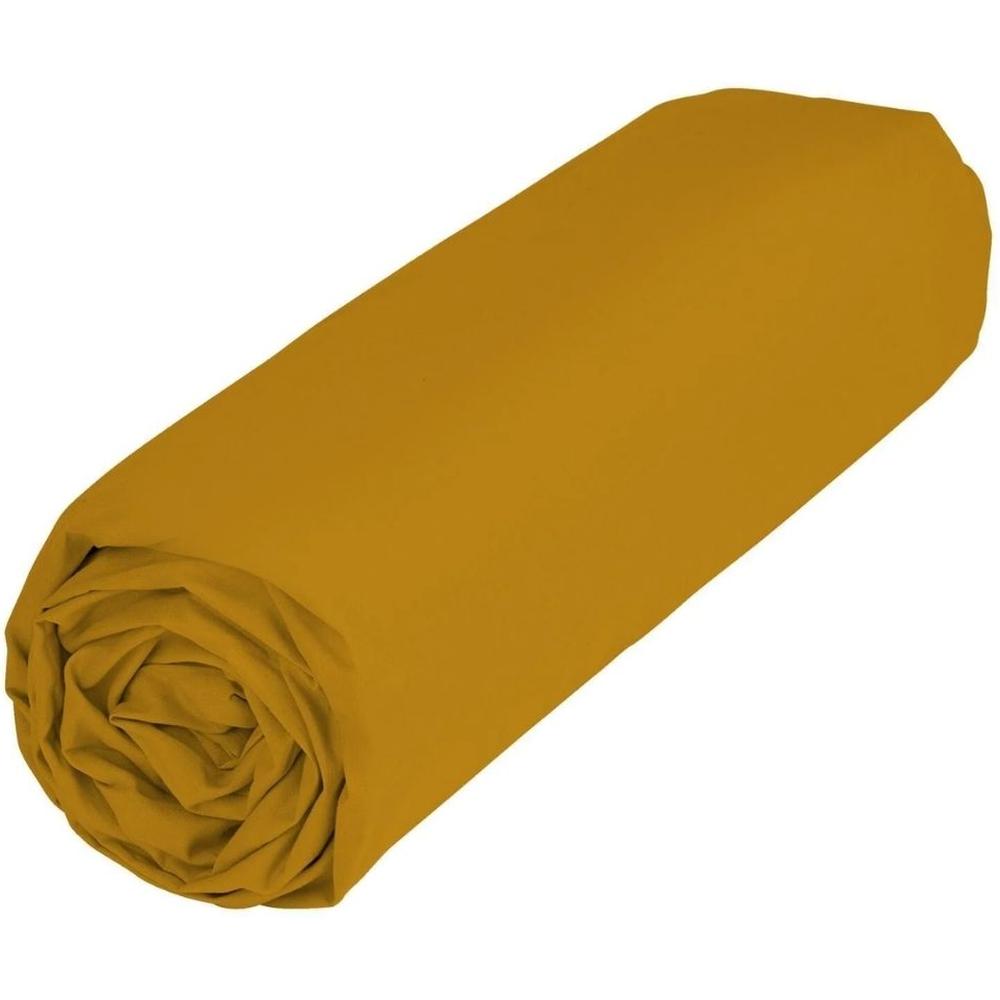 Drap Housse Jaune 100% Coton Uni Coton Tex Home 140x200 cm