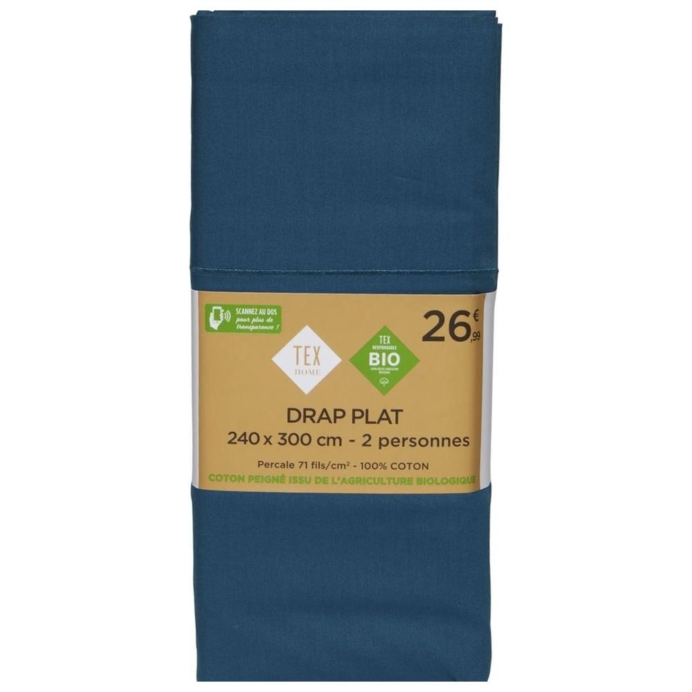 [703331] Drap Plat Percal Bleu Foncé Tex Home 240x300 cm