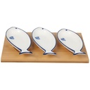 Coupelle en Porcelaine Poisson avec Support en Bois Kasa 4Pièces