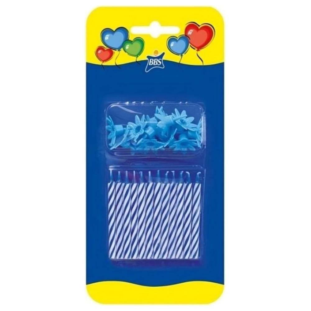 [647040] 12 Bougies Bleues avec 12 Supports