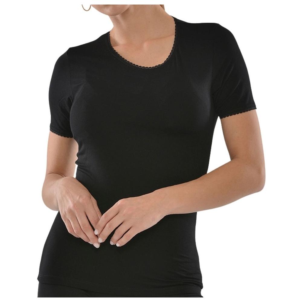 [674166] T-shirt Femme à Manches Courtes Col Rond avec Dentelle Noir - Taille M