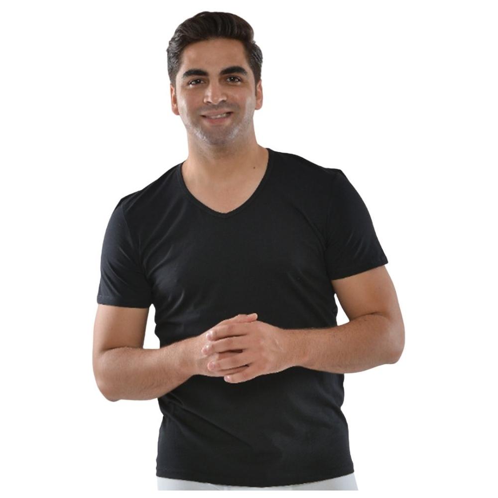 T-shirt Homme à Manches Courtes Col V Noir - Taille L