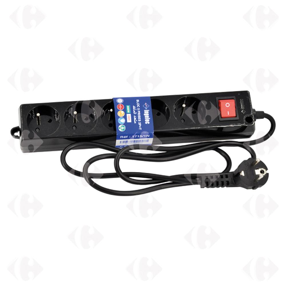 Multiprises Noir 5x2p T 1,5m 1715/1n.