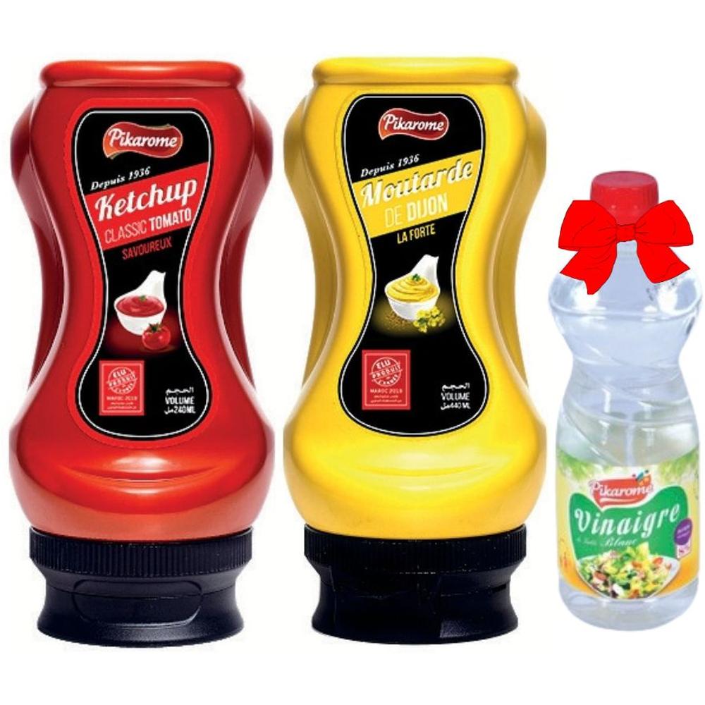 Lot Ketchup 240ml+ Moutarde 240ml + Vinaigre 50cl Gratuit Pikarome