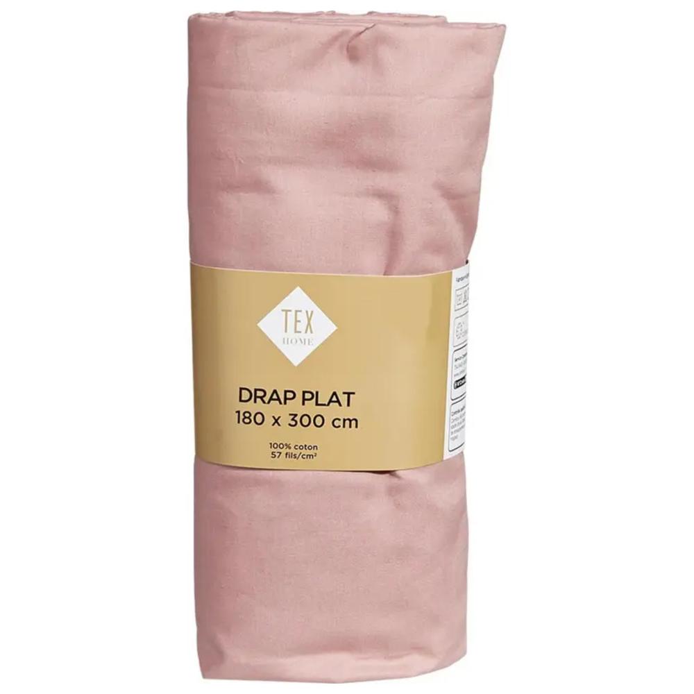 Drap Plat Rose Doux Tex Home 180x280cm