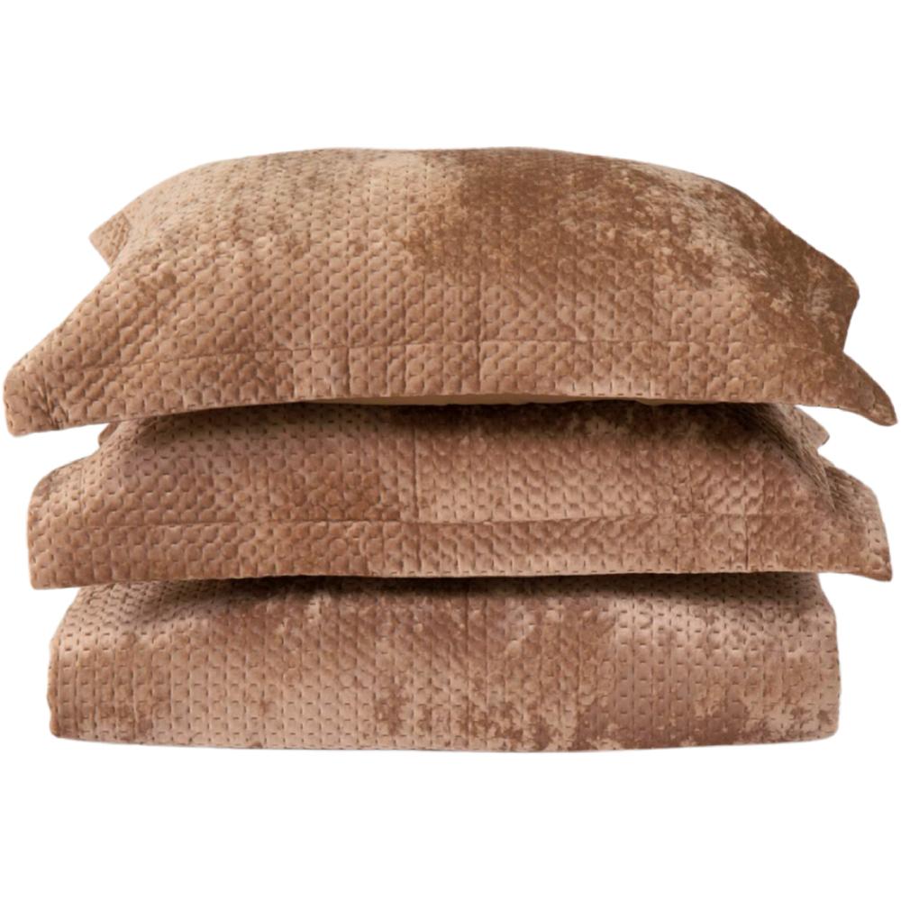 Couvre-lit en Velours avec 2 Taies d'Oreiller Beige