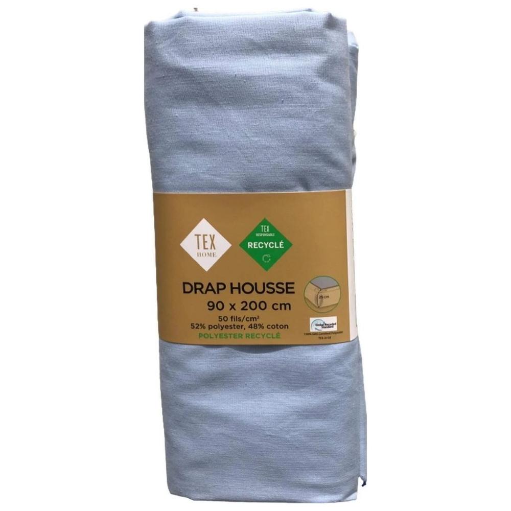 [717250] Drap Housse Bleu Tex Home 90x200 cm