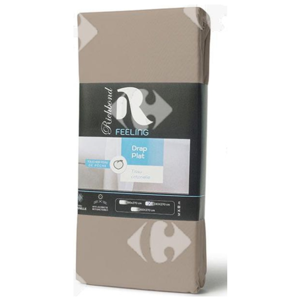 Drap Plat en Microfibre Beige Foncé 100% Cotonelle Richbond 240x270cm.