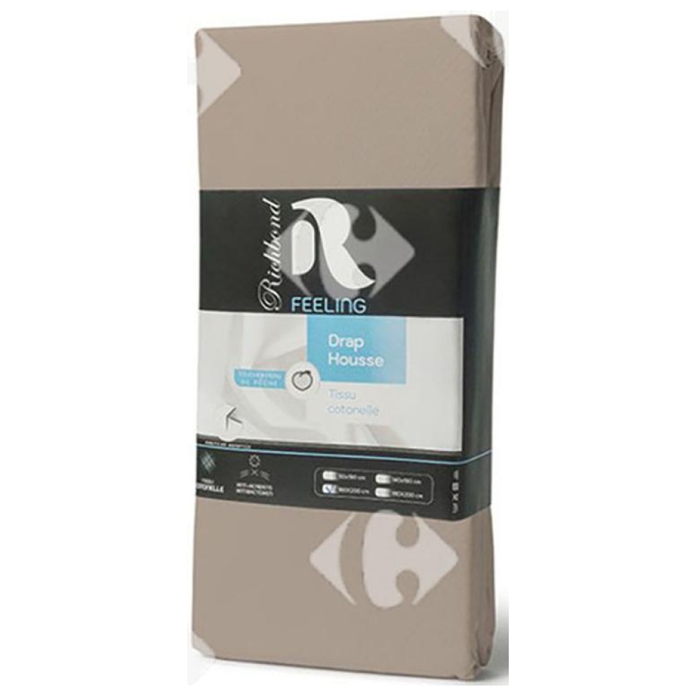 Drap Housse en Microfibre Beige Foncé 100% Cotonelle Richbond 140x190cm.