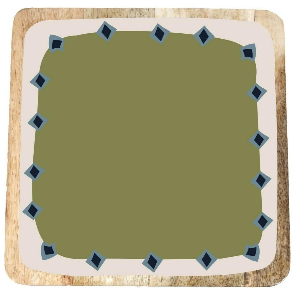 [722590] Plat à Servir Carré Porcelaine et Bois Vert Kasa 30 cm