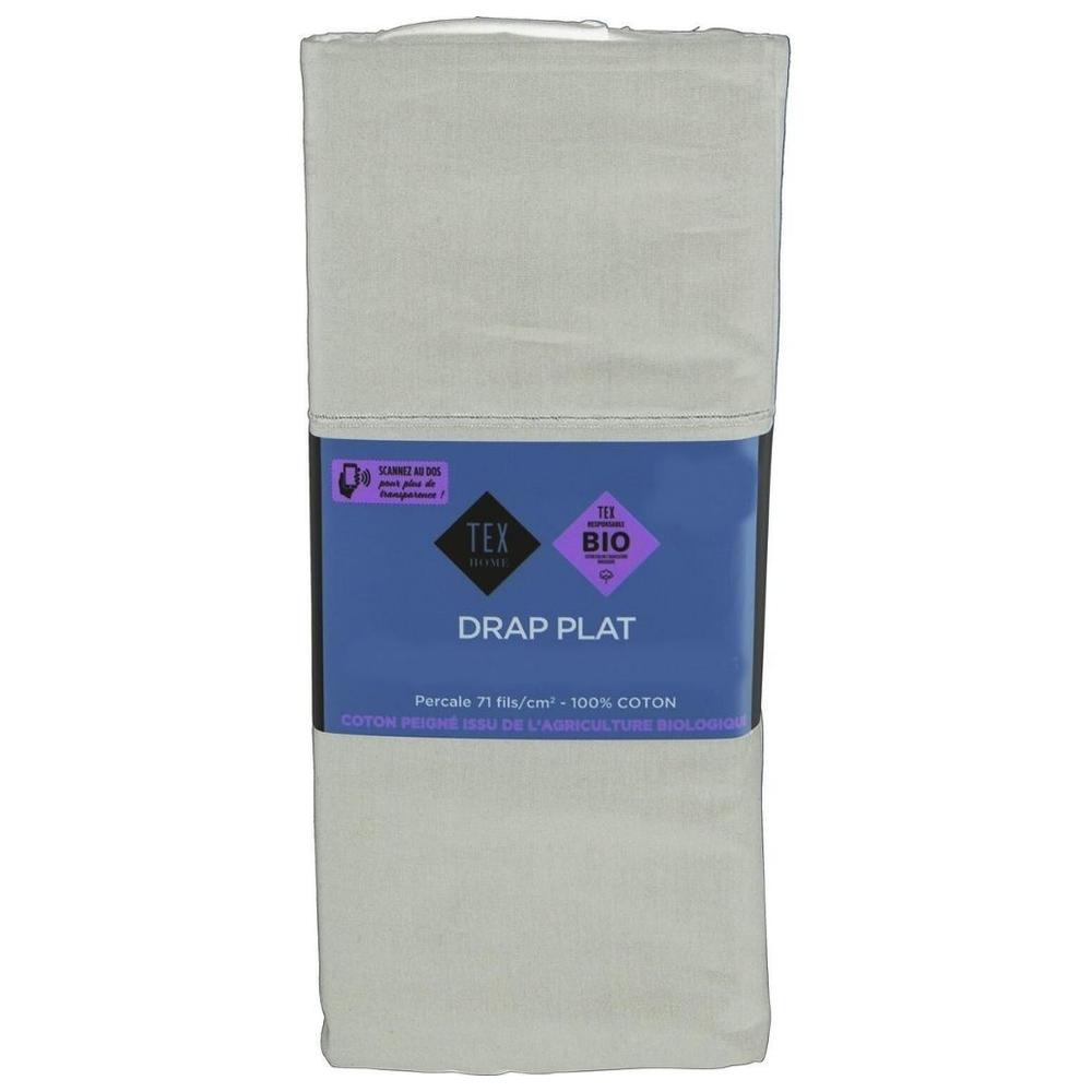 [702577] Drap Plat Percal Gris Foncé Tex Home 270x300 cm