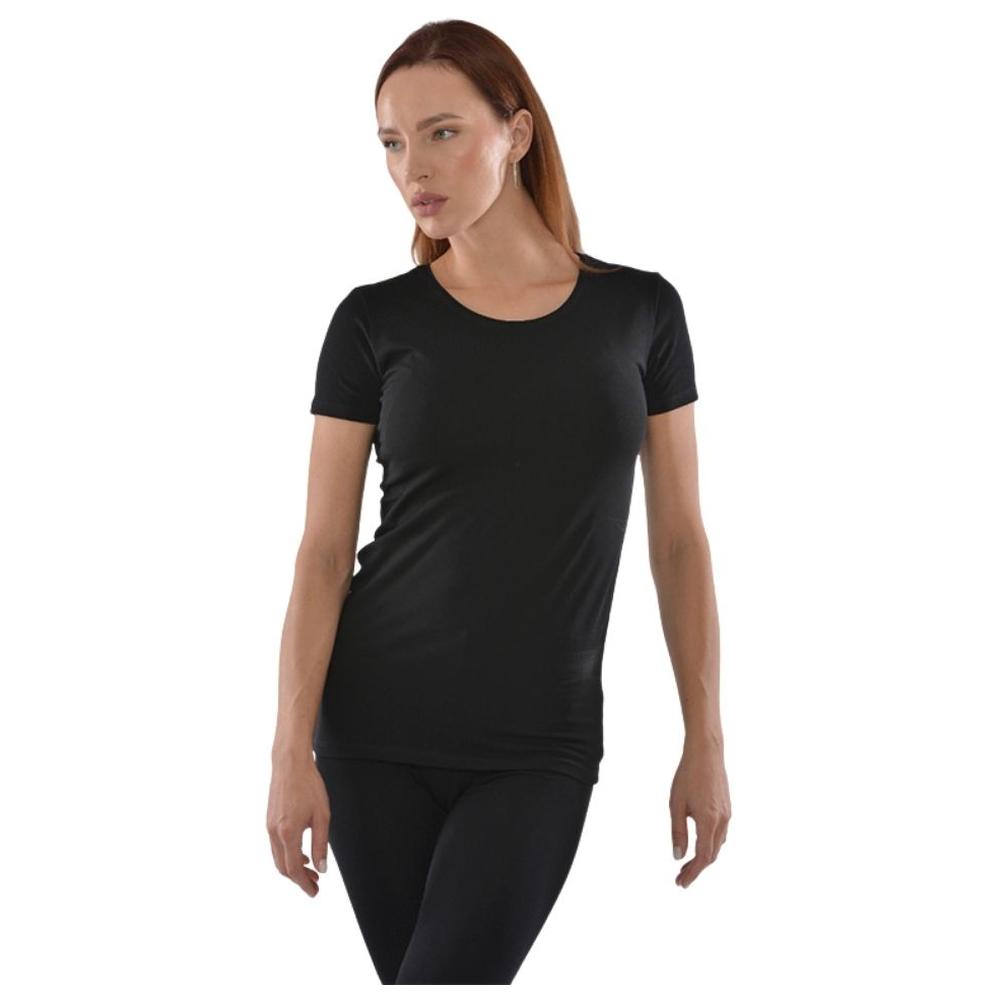 [674794] T-shirt Femme à Manches Courtes Col Rond Noir en Coton - Taille S