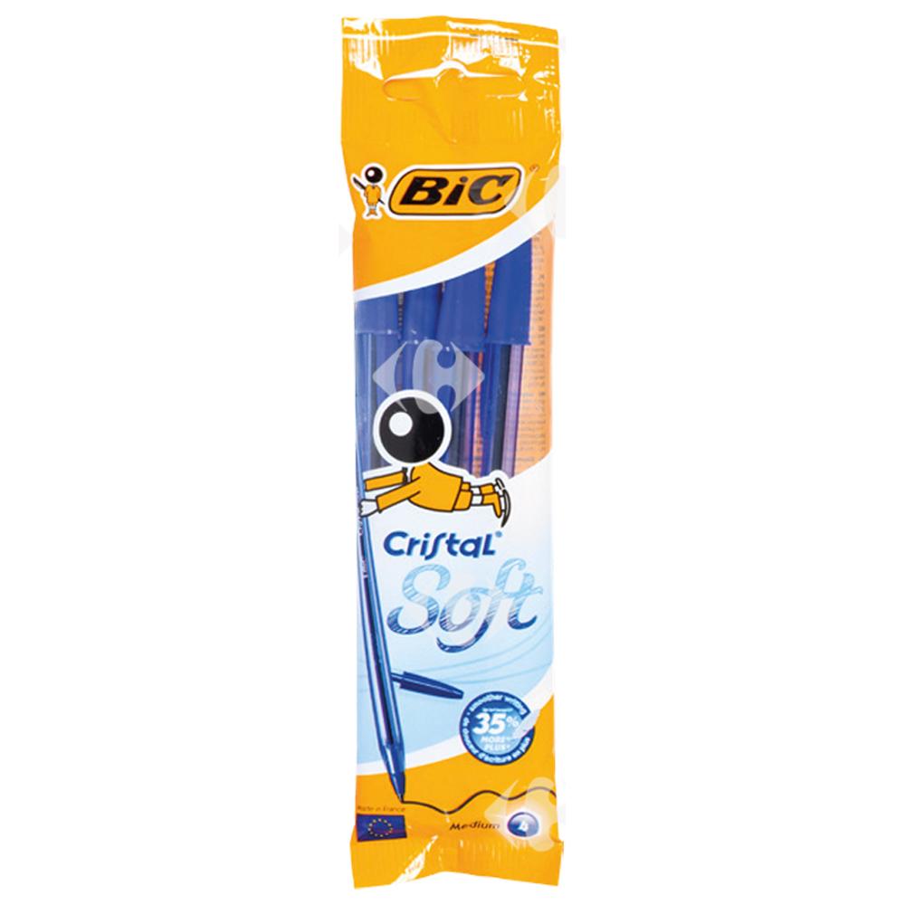 Stylo à bille Cristal Soft BIC couleur bleue 4 unités