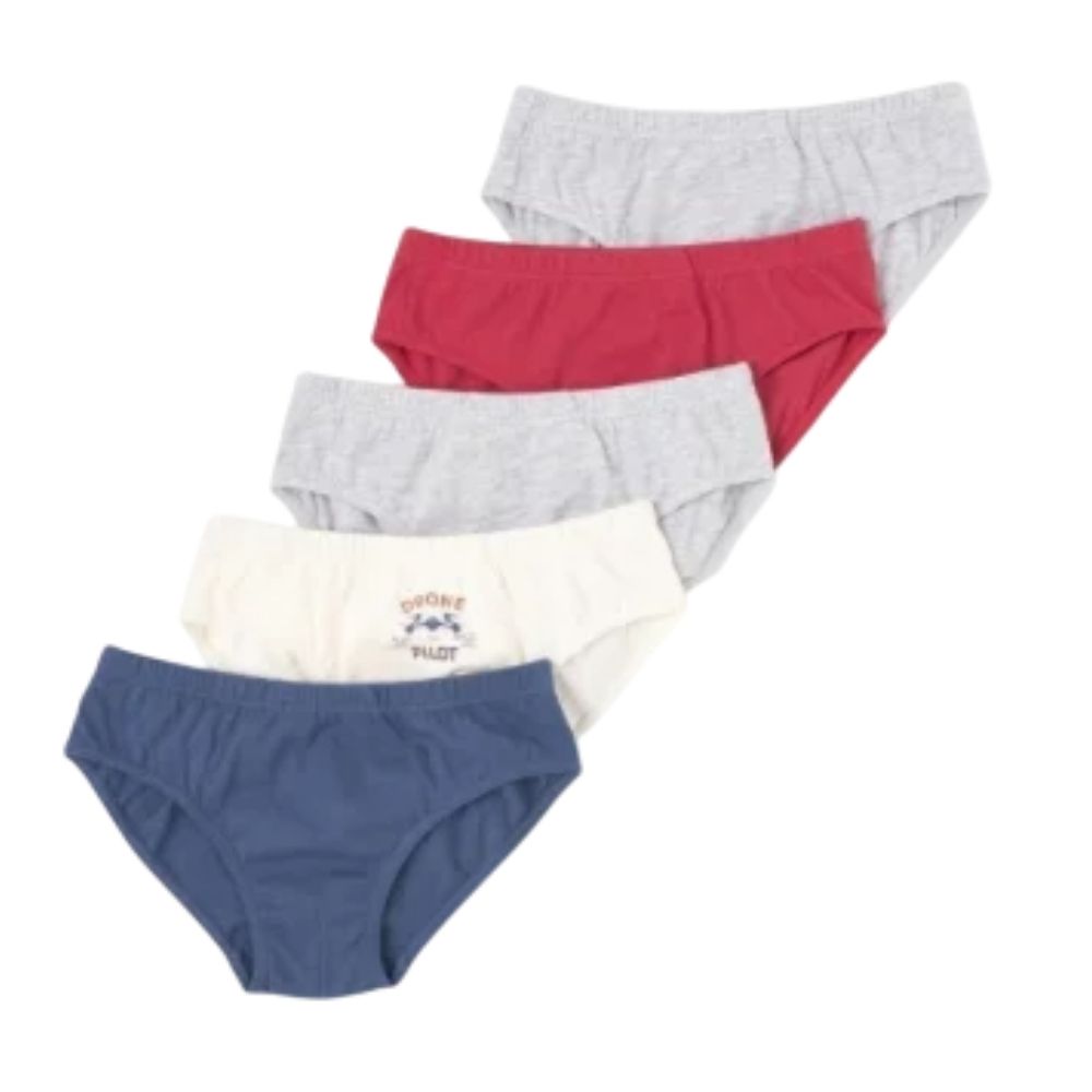[701910] Slip Garçon Bleu/Gris/Rouge Tex Home 5 pièces