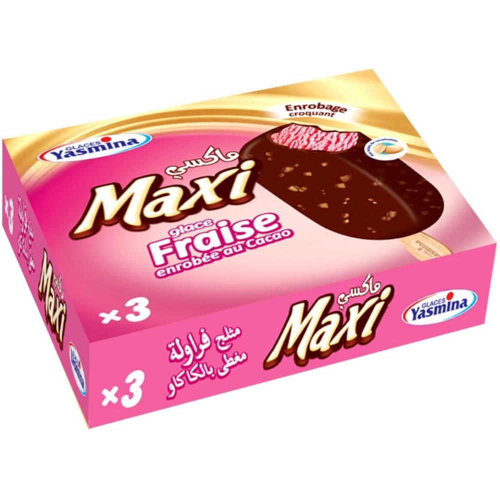Bâtonnets Glace Maxi Fraise Choco Yasmina 3 unités 80ml.