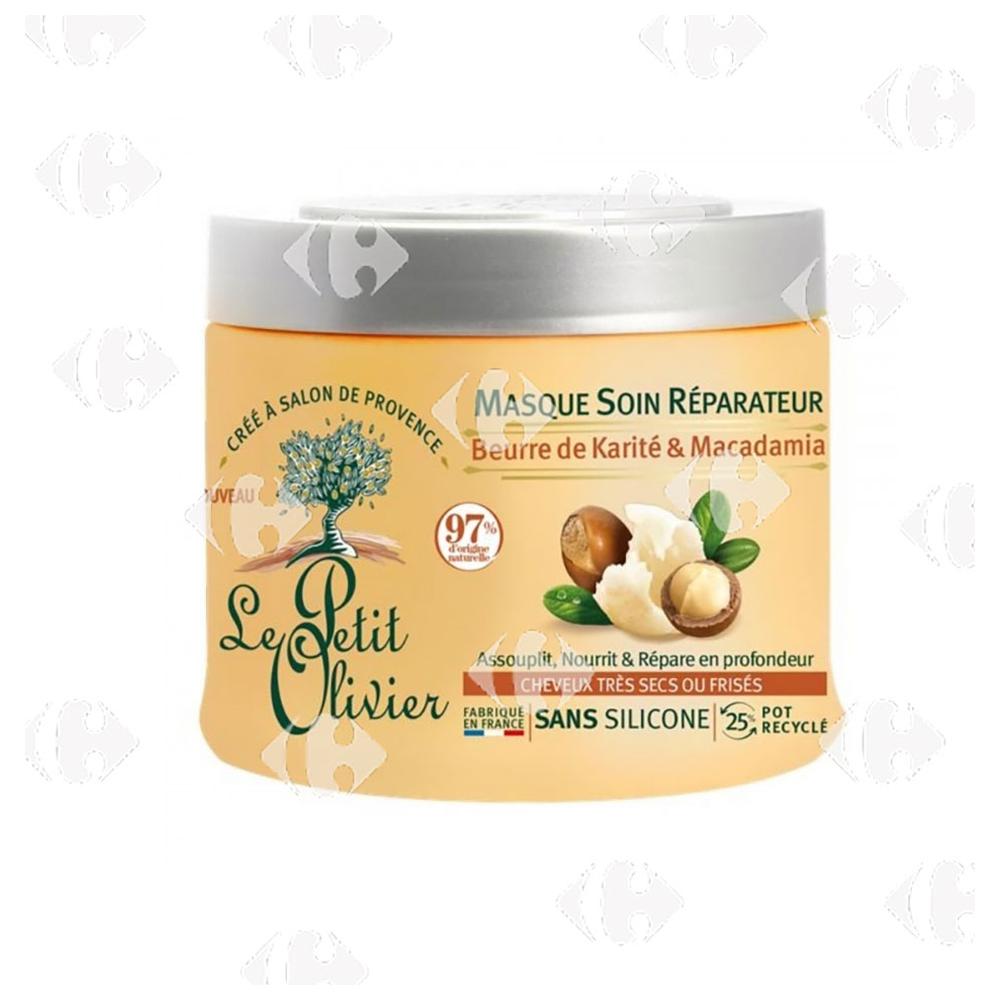 Masque Soin Réparateur Beurre de Karité & Macadamia Cheveux très secs ou frisés Le Petit Olivier 330ml.