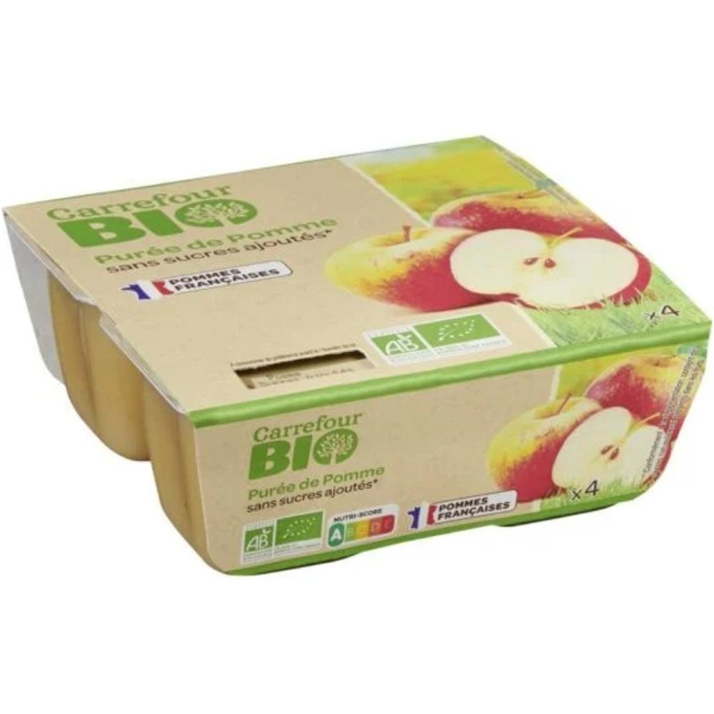 Purée de Pomme Sans Sucre Carrefour Bio 100g 4 unités.