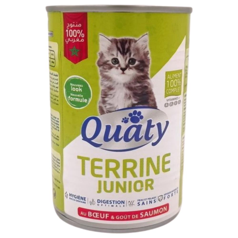 Terrine au Bœuf et Gout Saumon pour Chats Junior Quaty 400g