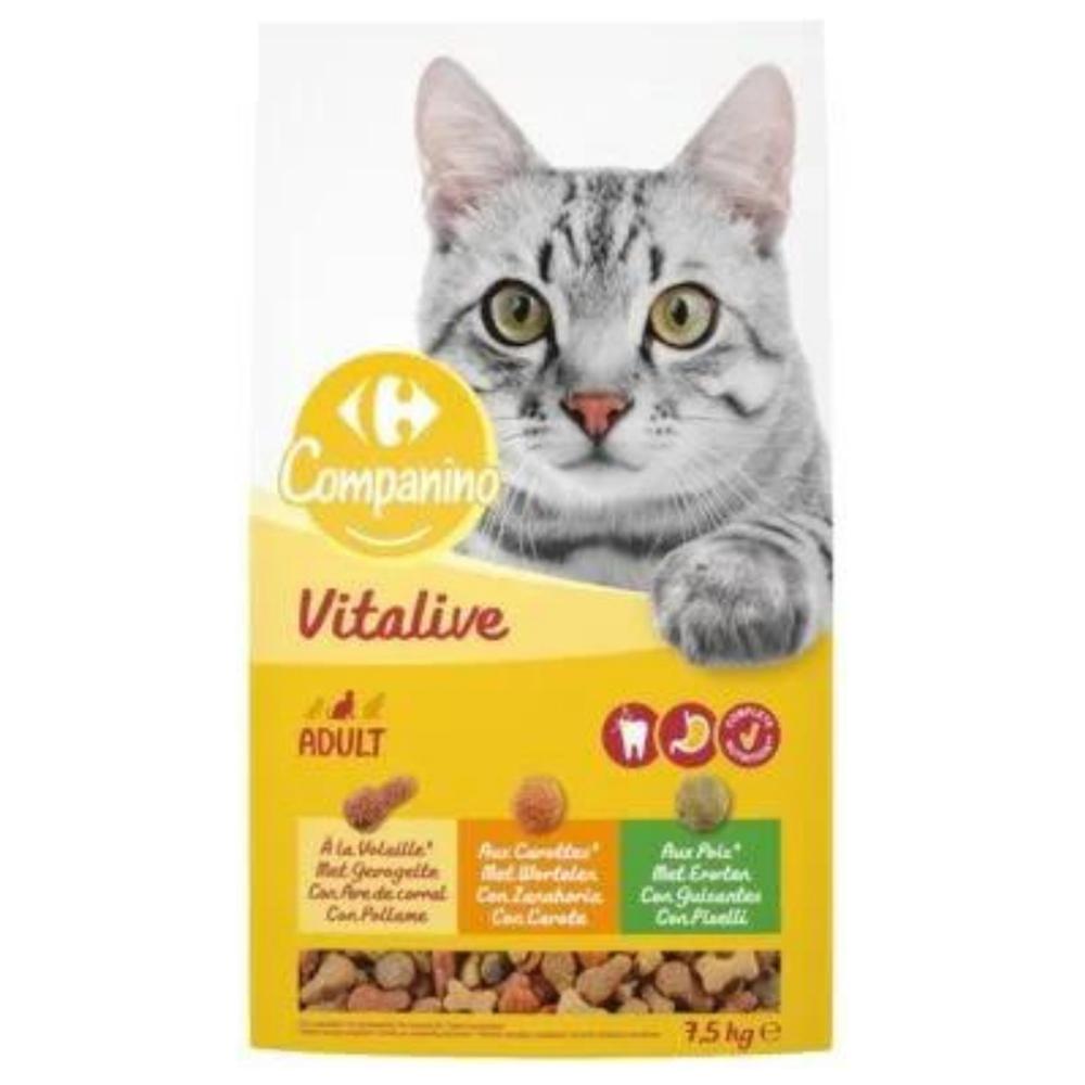 Croquettes pour Chat Adulte à la Volaille Aux Carottes et aux Pois Carrefour 7,5Kg