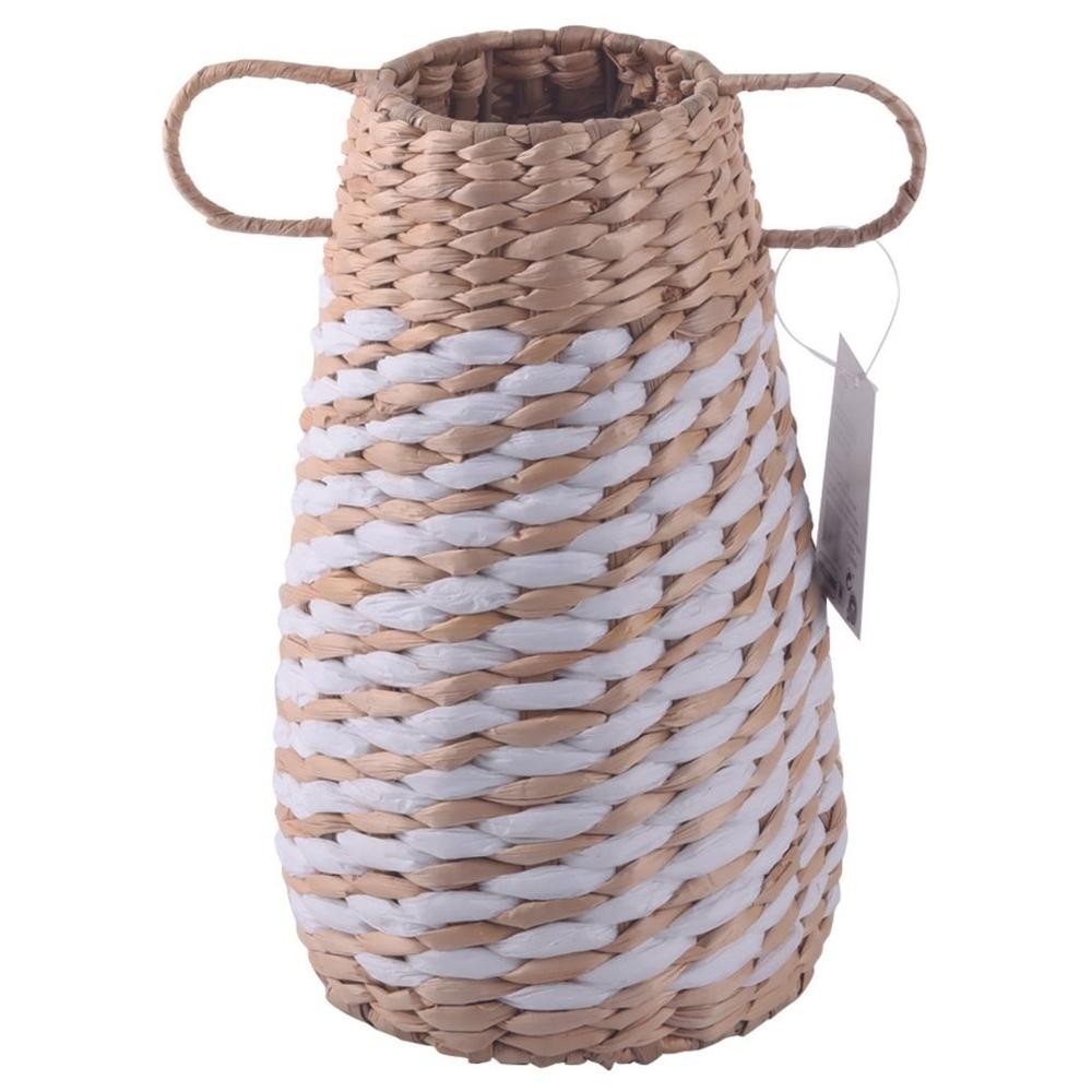 Vase Décoratif en Paille Blanc/Ecru à Anses Kasa 24 cm