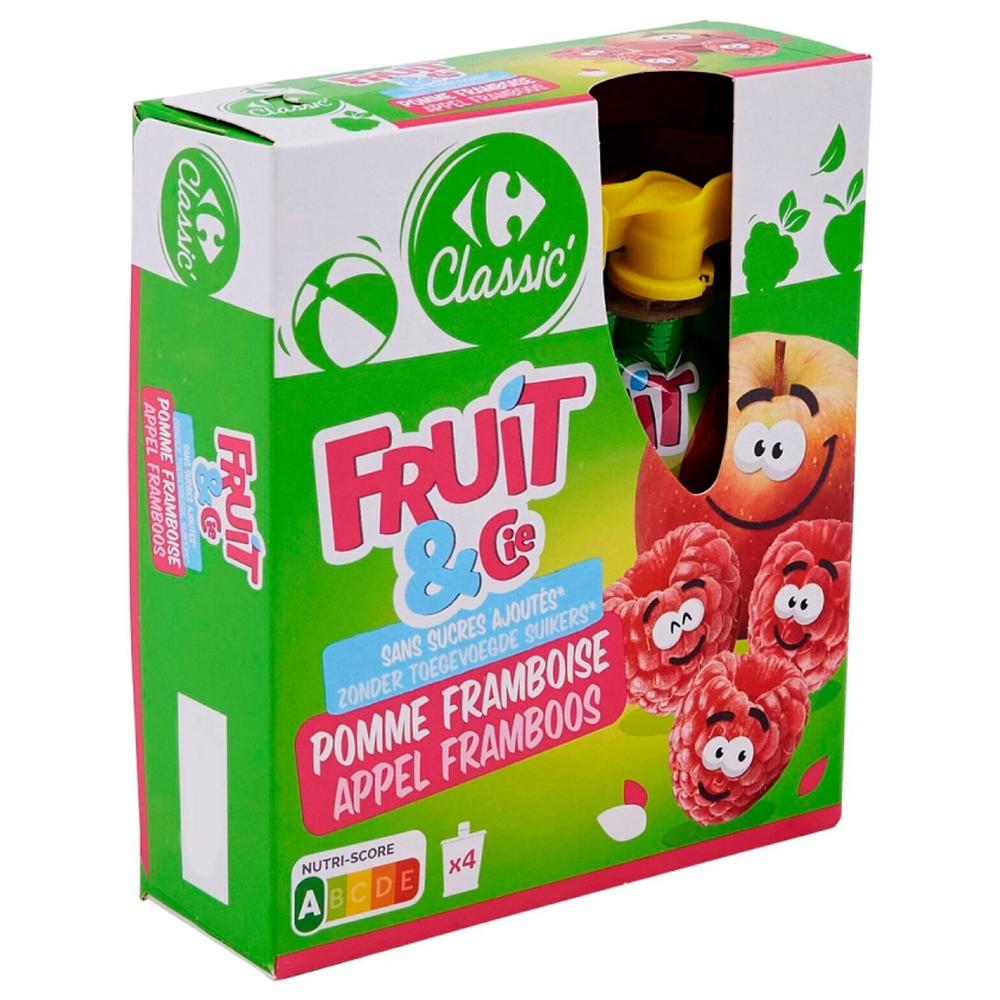 [656597] Compotes Pomme-Framboise Allégées en Sucres Carrefour 4x90g