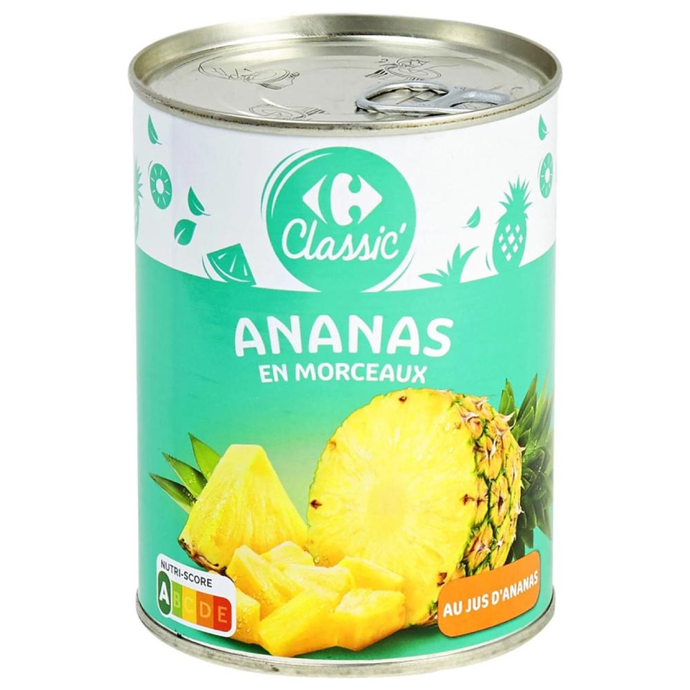 [644151] Conserve Fruits au Sirop Ananas en Morceaux Carrefour 340g