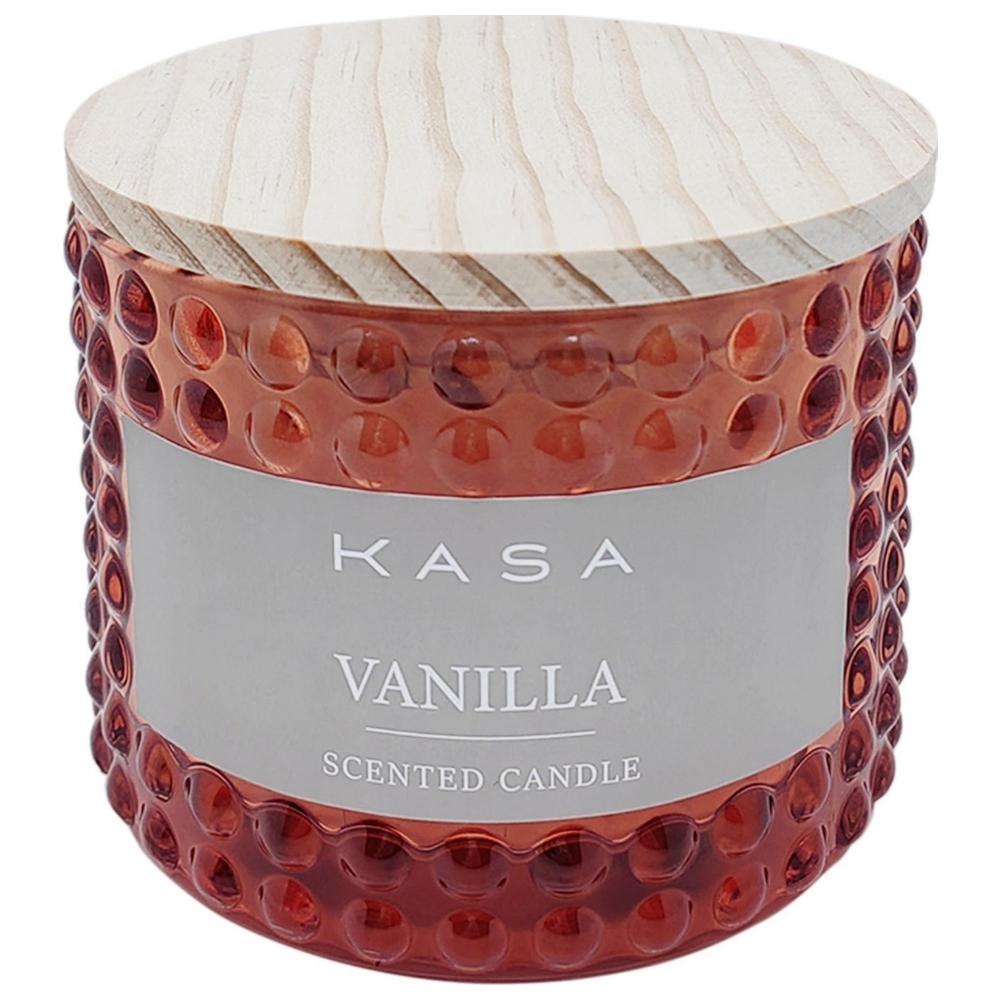 Bougie en Verre avec Couvercle en Bois Ocre Vanille Kasa 8 cm