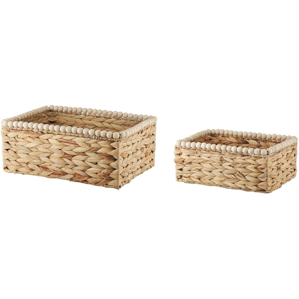 [721917] Set de 2 Paniers Rectangulaires Bois et Métal avec Perles Kasa