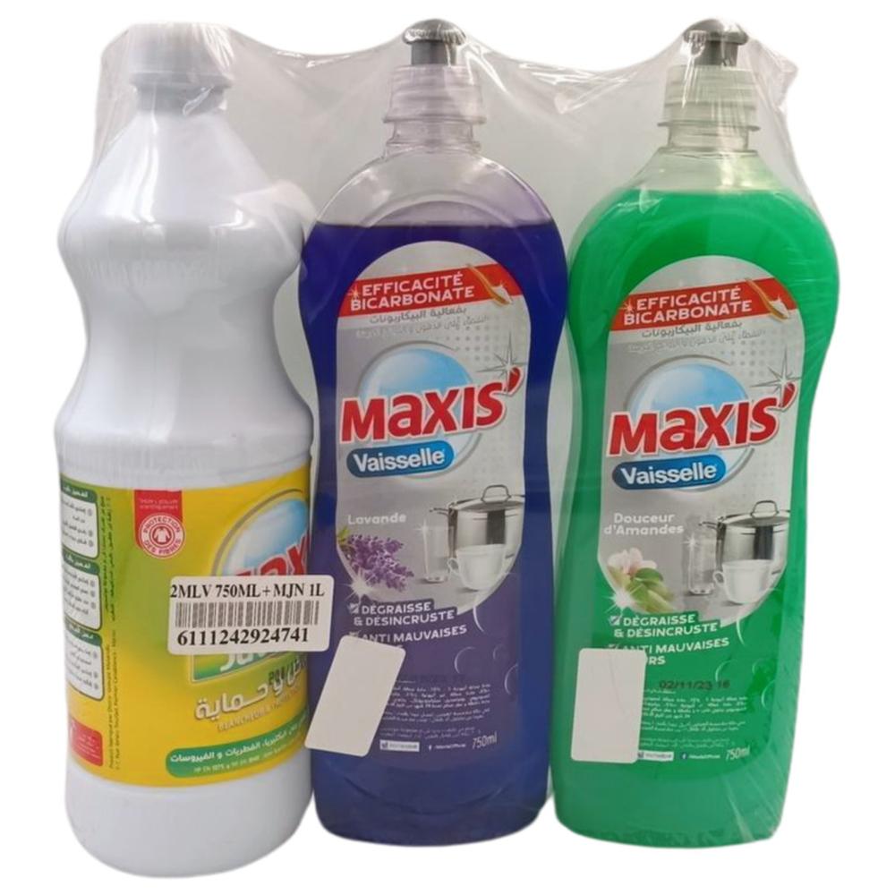 Lot de 2 Liquides Vaisselle Maxis' 750ml + Eau de Javel Maxis 1L Offerte
