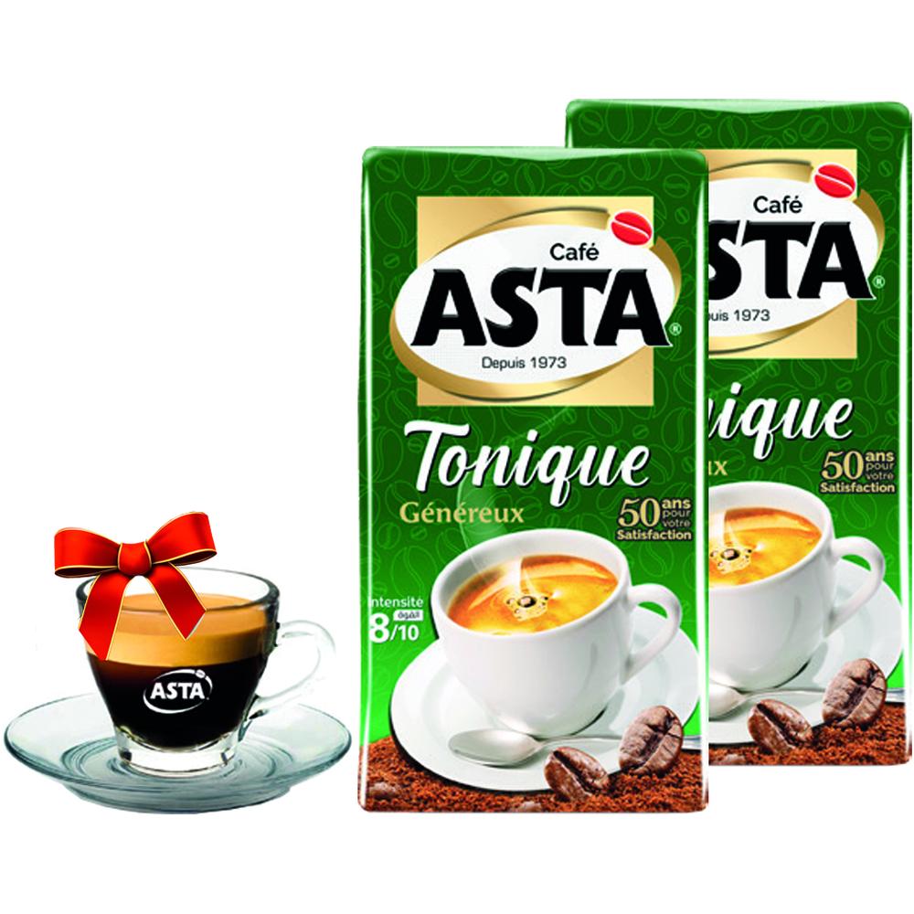 Lot de 2 cafés moulus ASTA Tonique 200g + Tasse et Sous-Tasse Gratuits