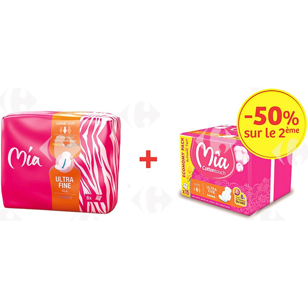 Lot 2 Packs Serviettes Hygiéniques Mia Ultra Fine Normal 10 unités 2ème à -50%